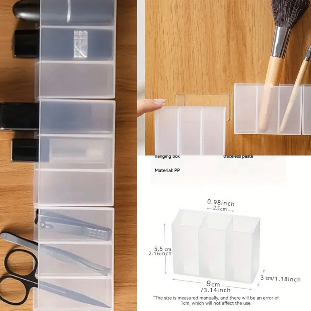 Adhesive Wall Shelf & 3 Grid Storage Box Bathroom Makeup No Drill Organizer